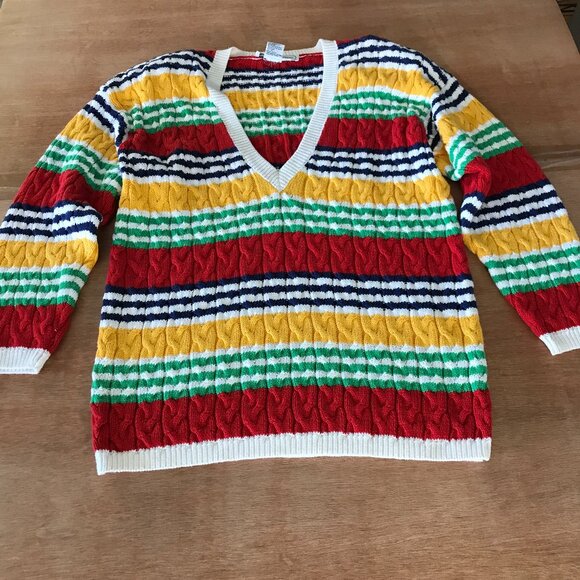 Adrienne Vittadini Sweaters - Adrienne Vittadini Sport Sweater Women L Red Cable Knit V Neck Pullover Stretch